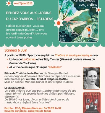 Spectacle musique classique et théâtre aux Jardins du Cap d'Arbon (Estadens)