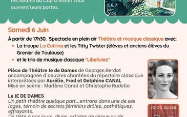 Spectacle musique classique et théâtre aux Jardins du Cap d'Arbon (Estadens)
