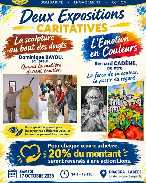 Deux expositions caritatives : sculpture avec Dominique Rayou et peinture avec Bernard Cadène